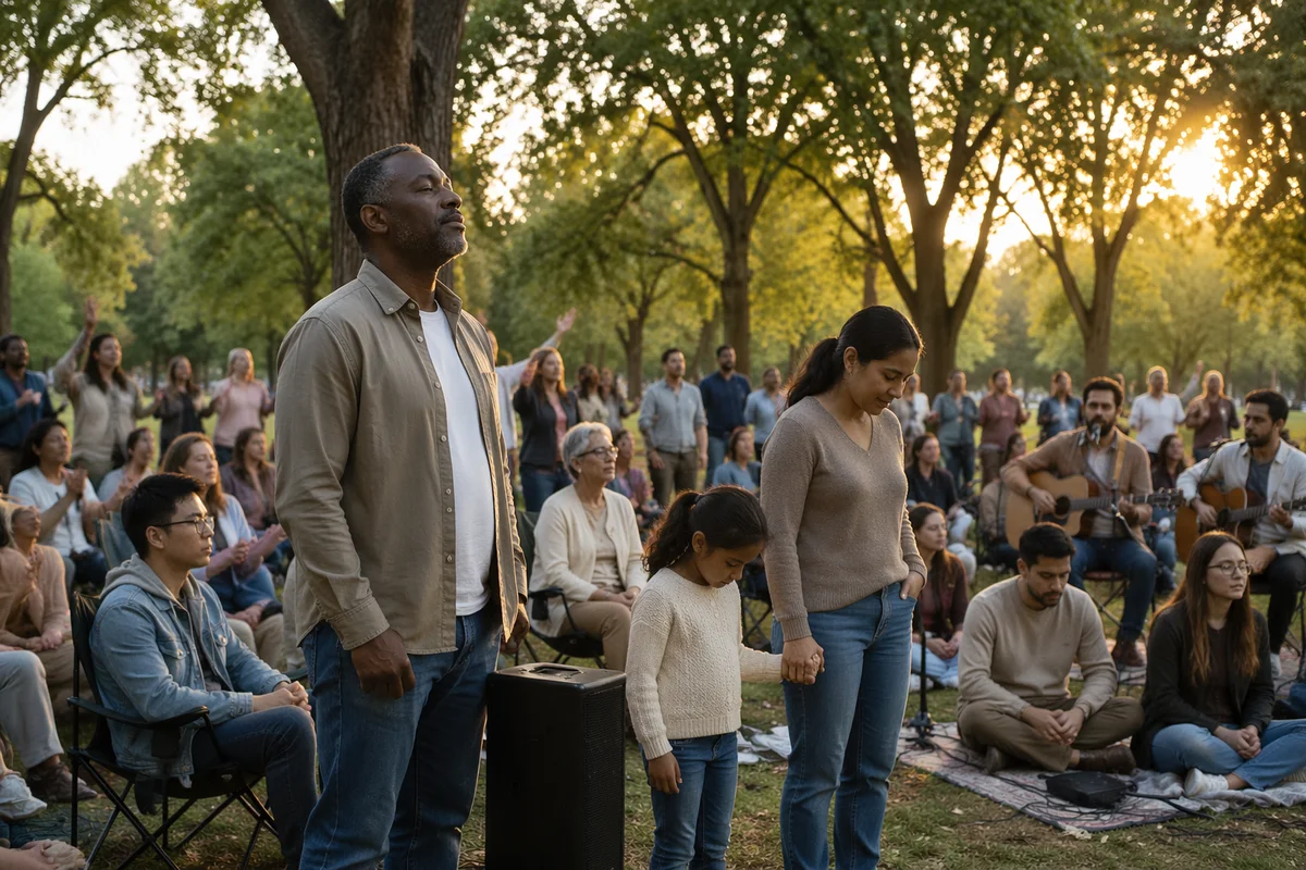 Outdoor Worship Gathering in City Park