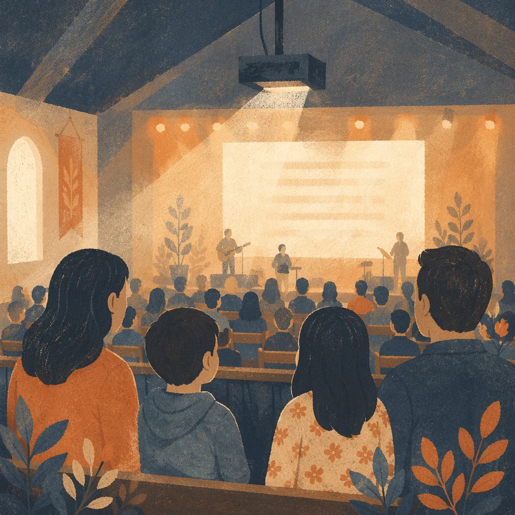 Overhead Projector Worship Screen in Sanctuary