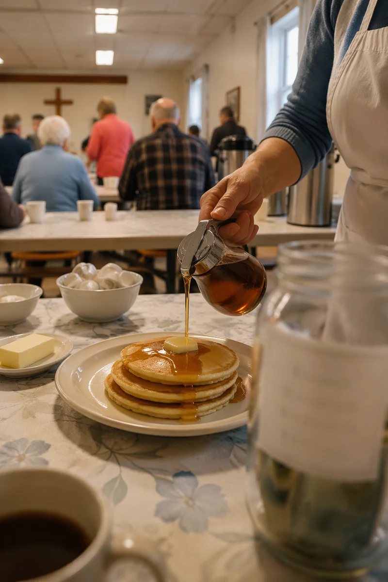 Church Pancake Breakfast Fundraiser in Fellowship Hall