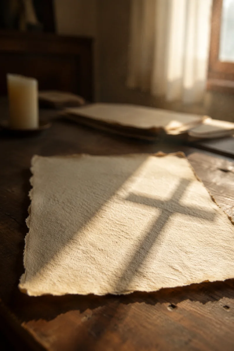 Parchment With Cross Shadow in Chapel Light