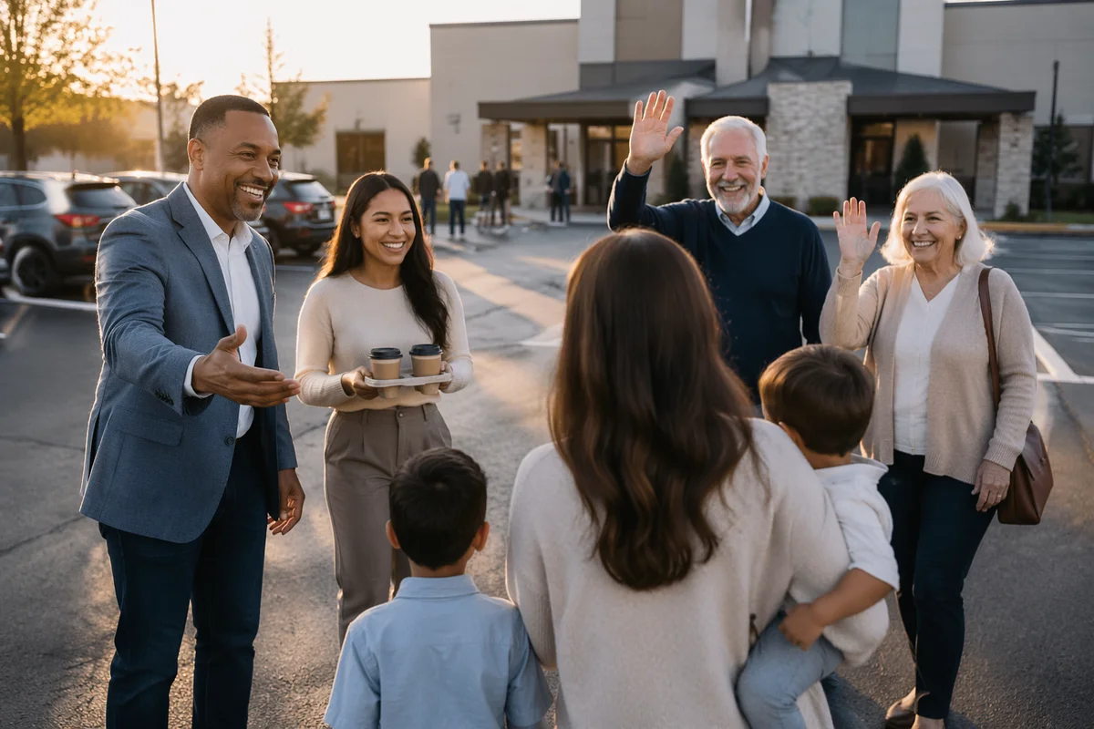 Church Greeting Team in Morning Parking Lot
