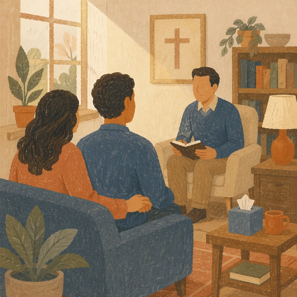 Pastor Counseling Couple in Church Office