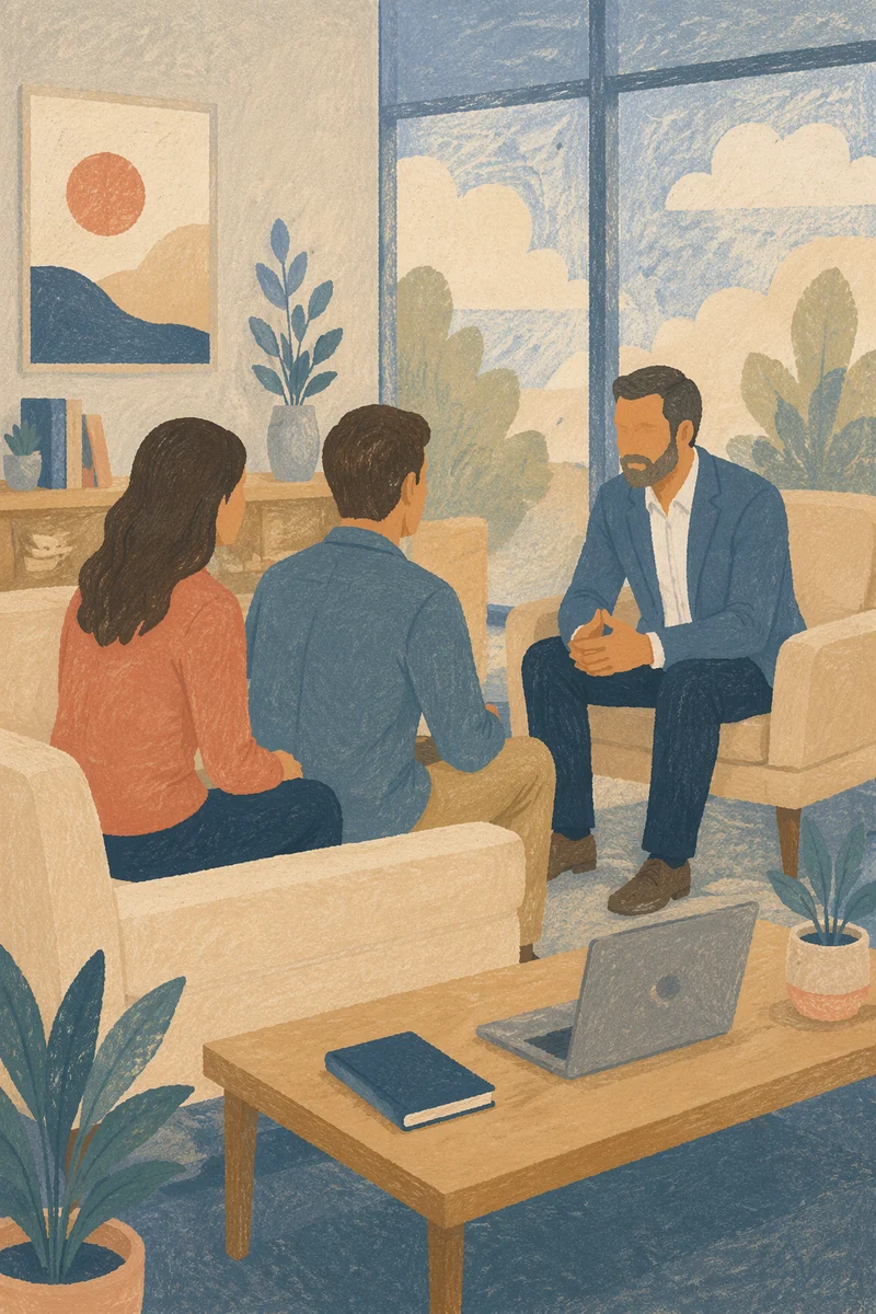 Pastor Counseling Couple in Church Office