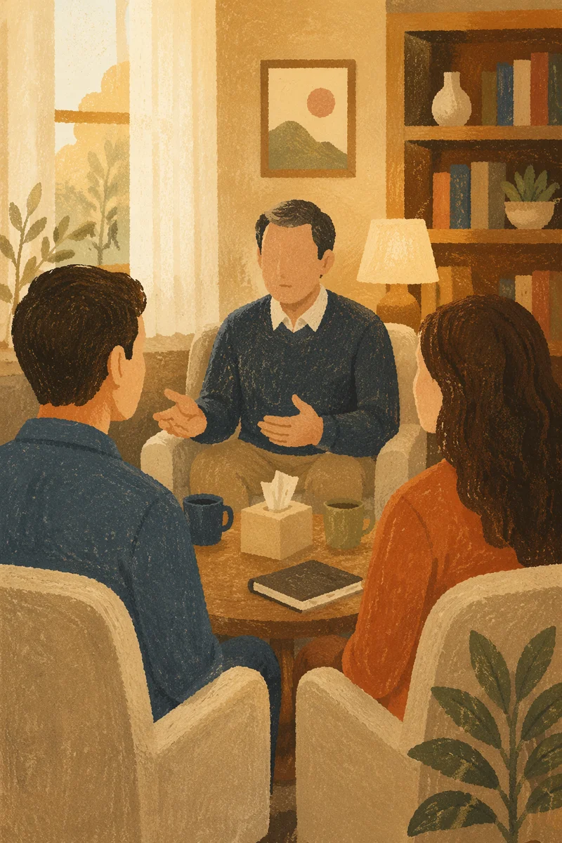 Pastor Counseling Couple in Quiet Office
