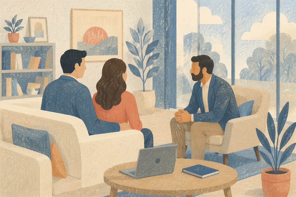 Pastor Counseling Couple in Church Office