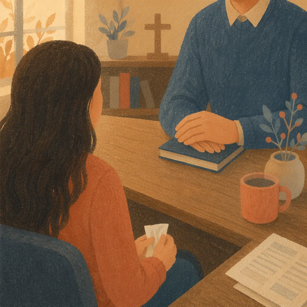 Quiet Pastor Counseling in Church Office