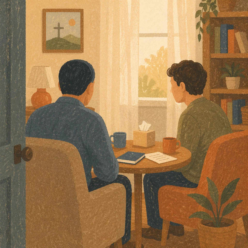 Compassionate Pastor Counseling in Church Office