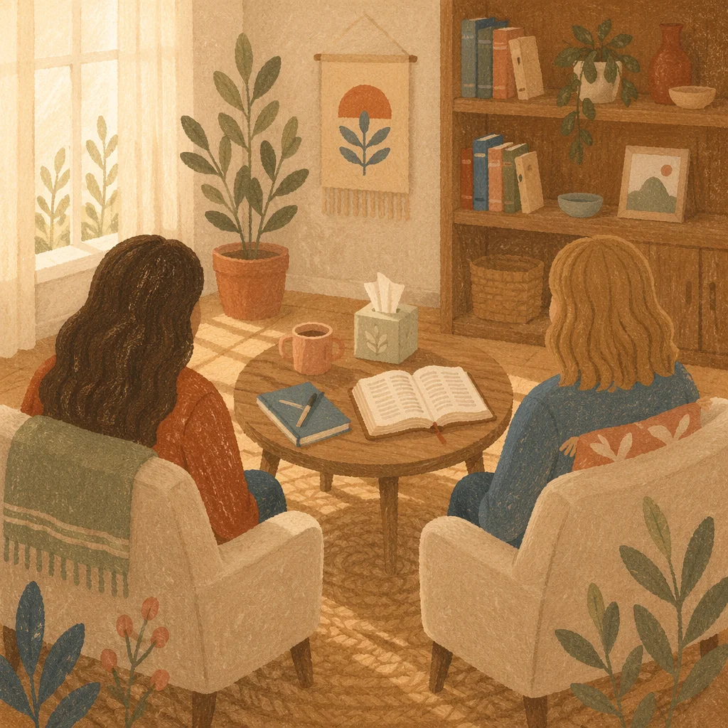 Private Pastoral Counseling in Warm Church Office