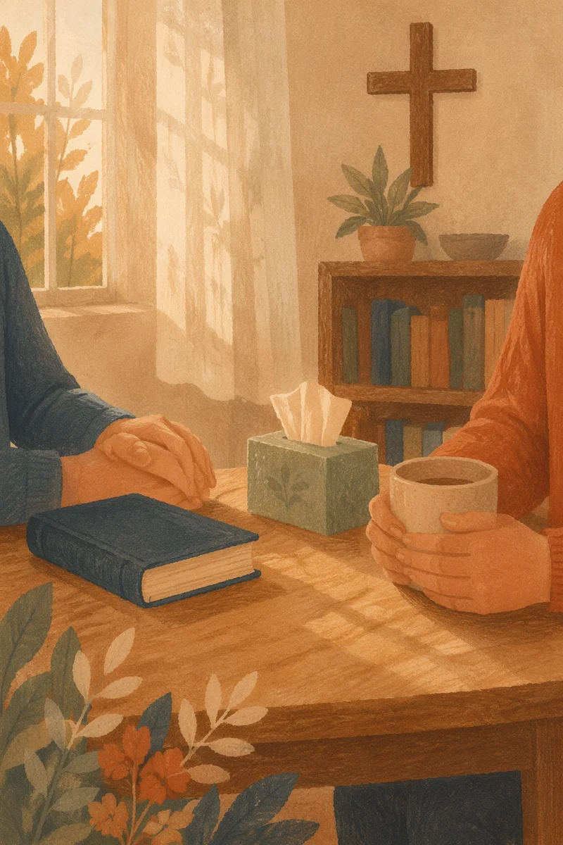 Compassionate Pastor Counseling in Church Office