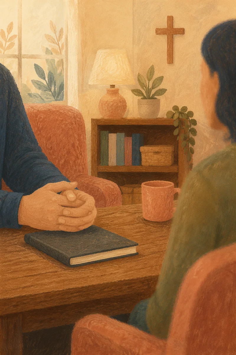Pastor Counseling Session in Warm Church Office