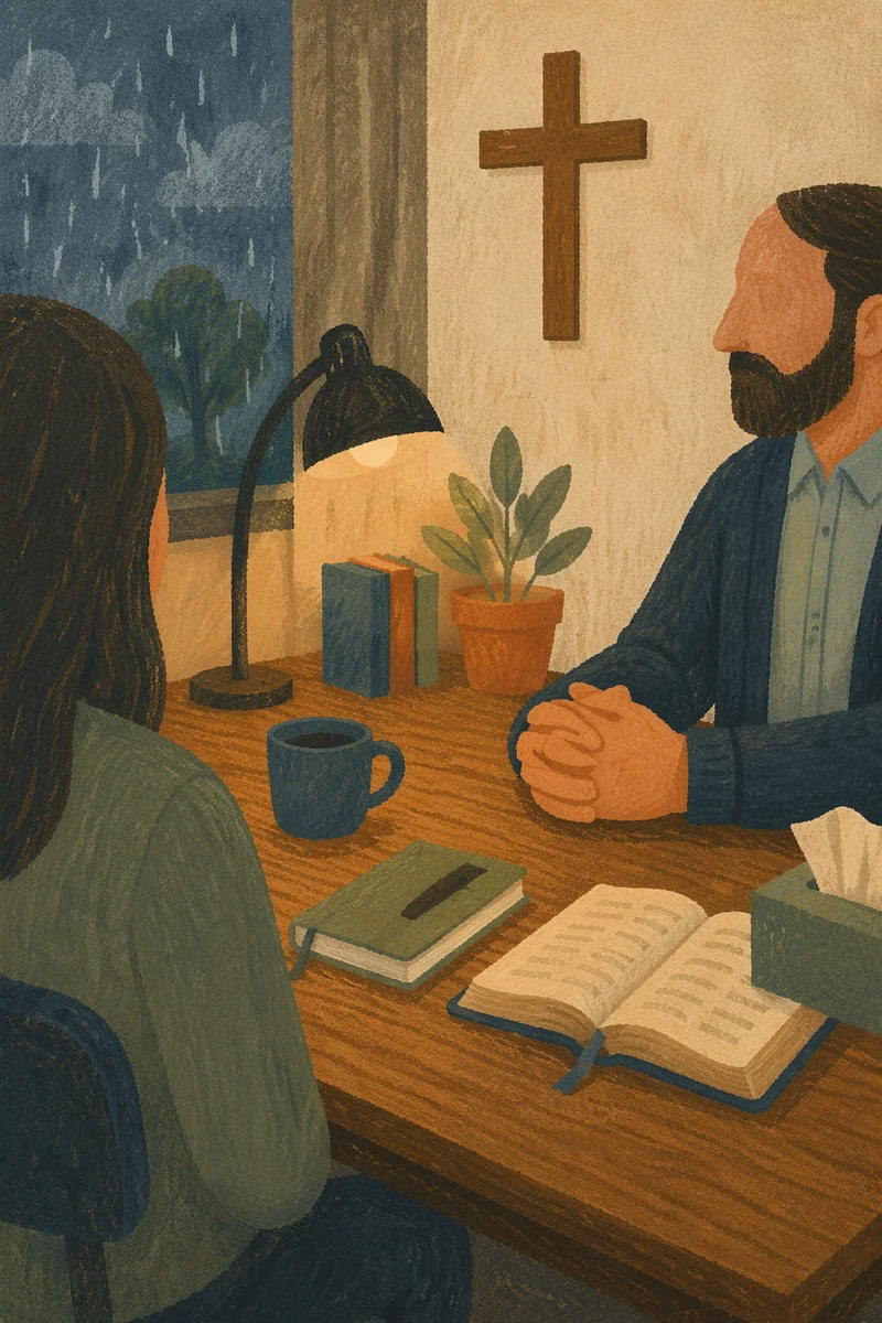 Compassionate Pastor Counseling in Church Office