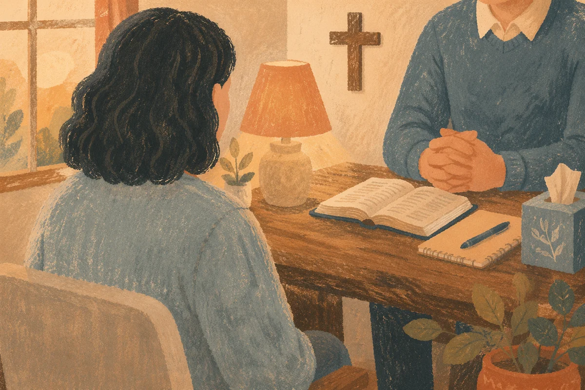 Warm Pastoral Counseling in Church Office