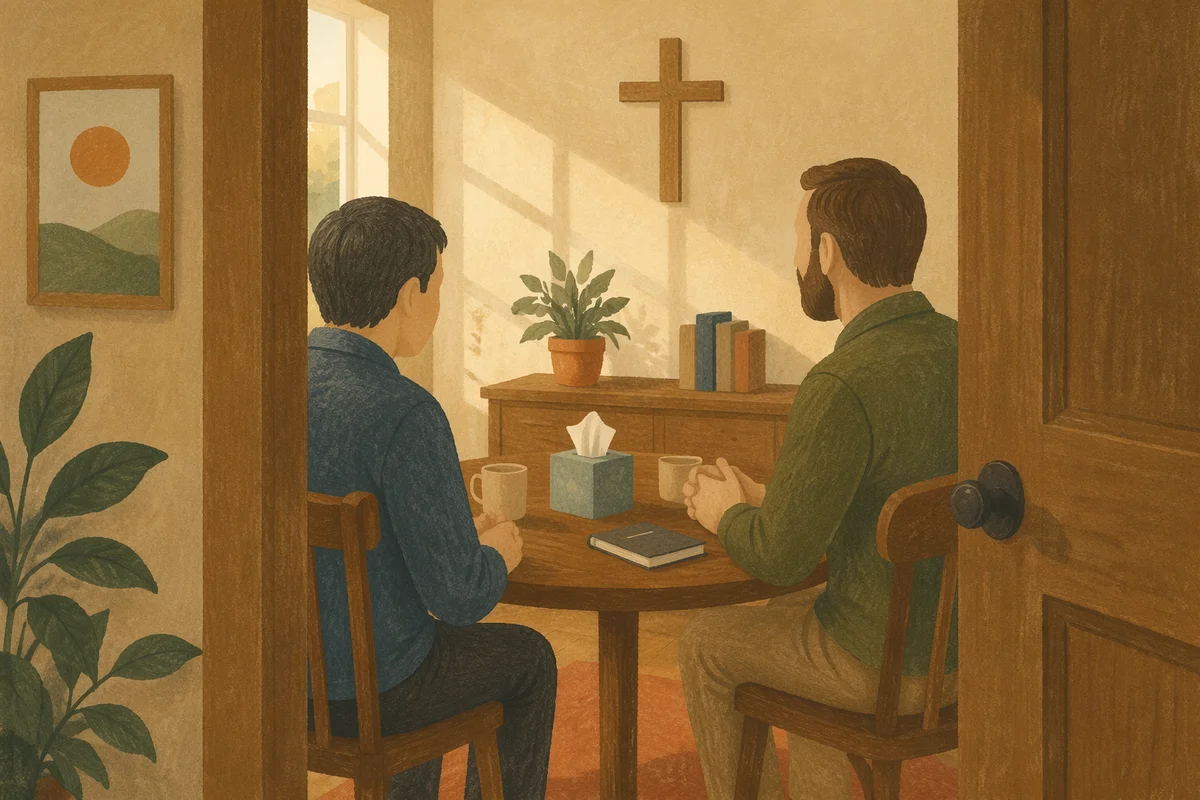Compassionate Pastor Counseling in Church Office