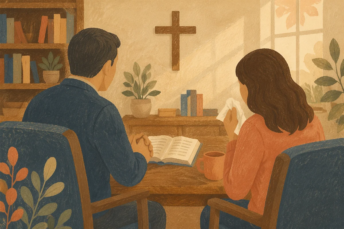 Quiet Pastor Counseling in Church Office