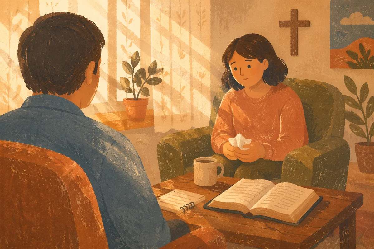 Compassionate Pastor Counseling in Church Office
