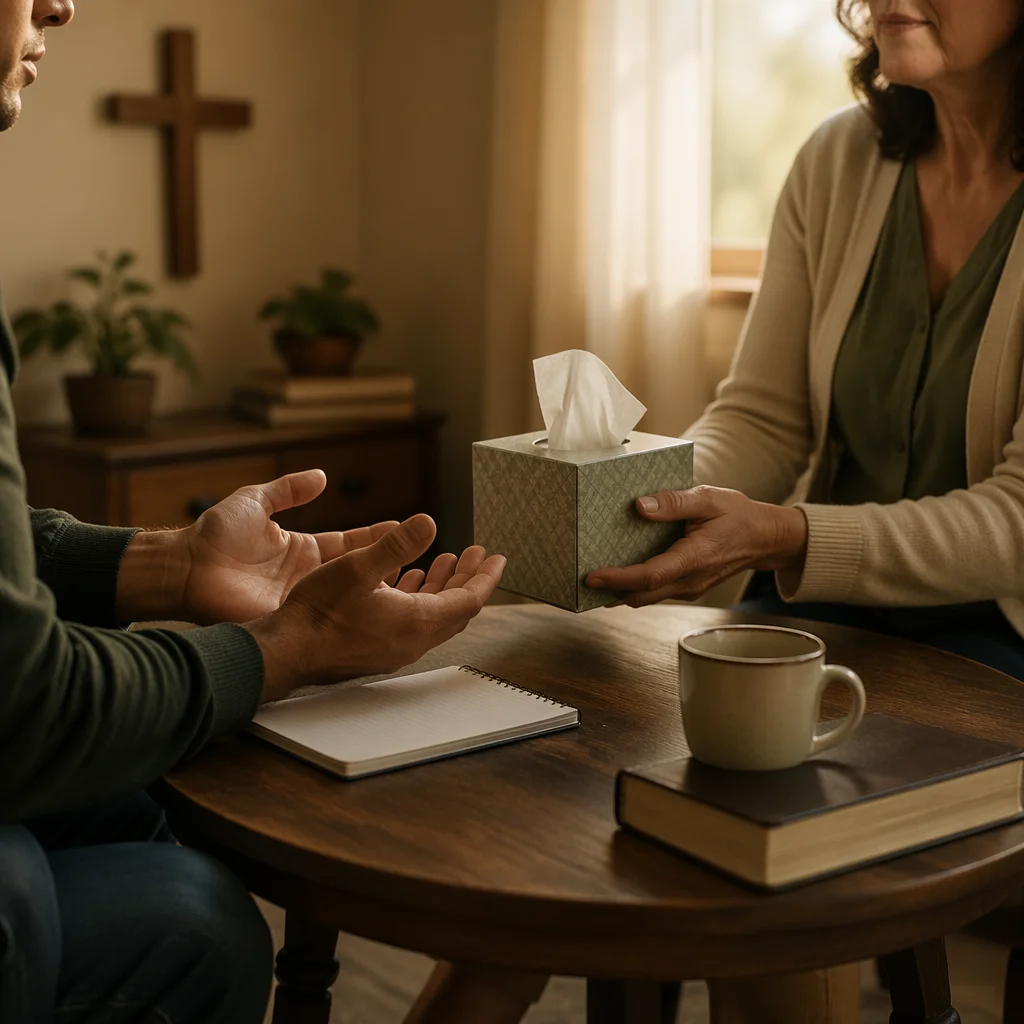 Compassionate Pastor Counseling in Church Office