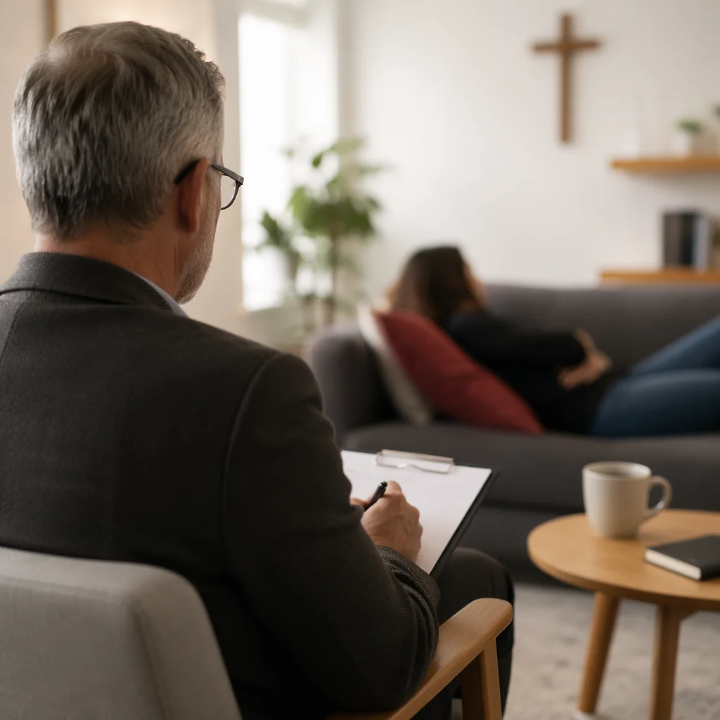 Private Pastoral Counseling in Calm Church Office