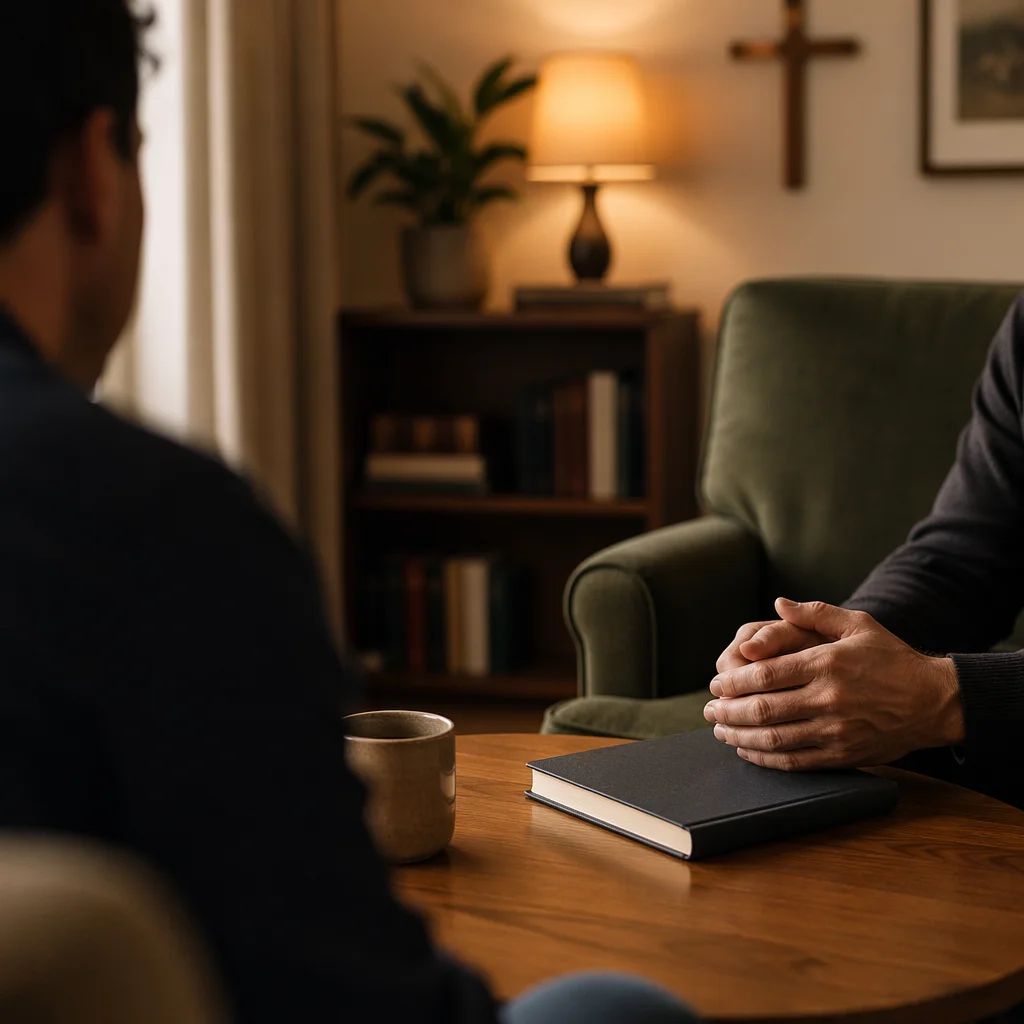 Pastor Counseling Session in Warm Church Office