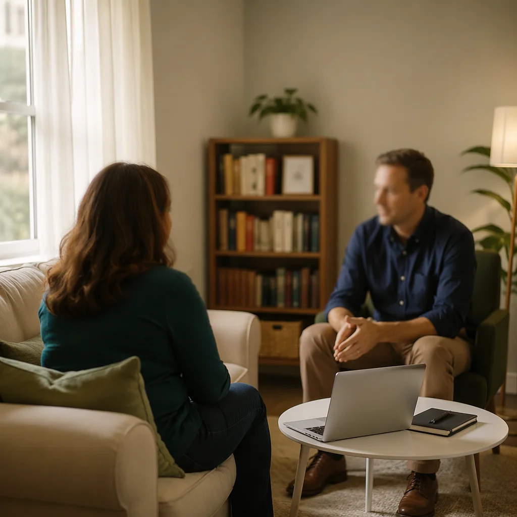 Pastor Counseling Conversation in Quiet Office
