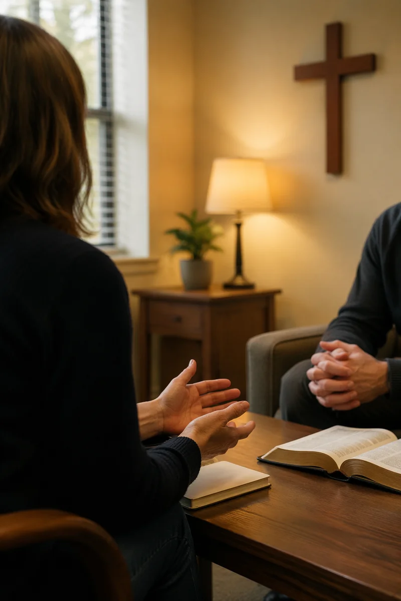 Compassionate Pastor Counseling in Church Office