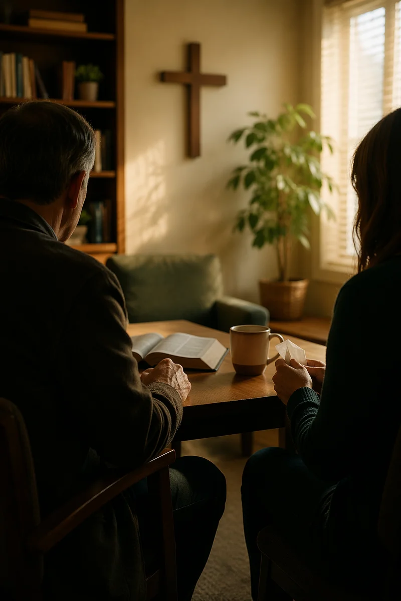 Compassionate Pastor Counseling in Church Office