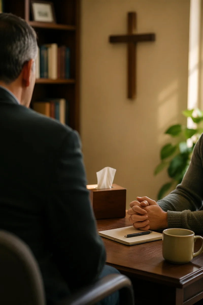 Pastor Counseling Moment in Church Office