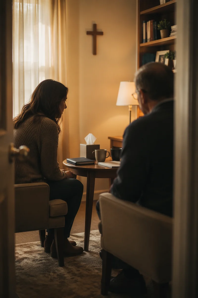 Pastor Counseling Session in Quiet Church Office