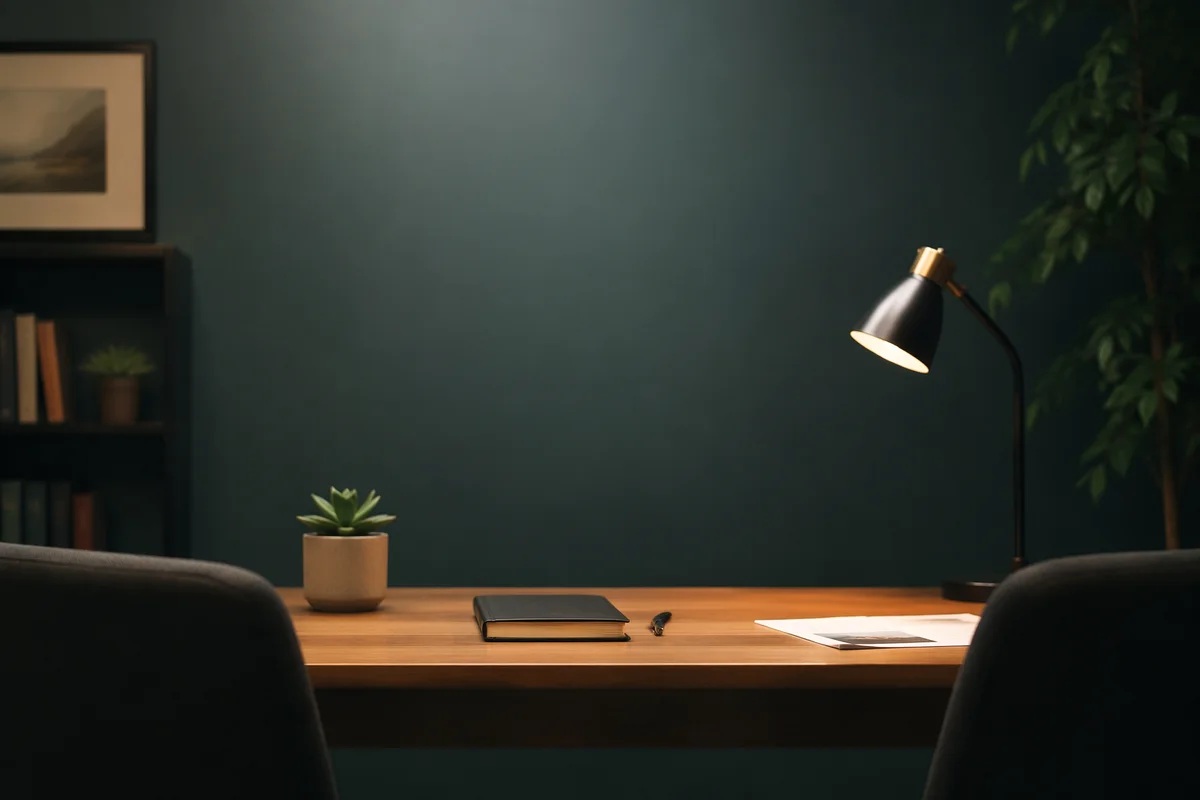 Quiet Pastoral Counseling Office with Teal Wall