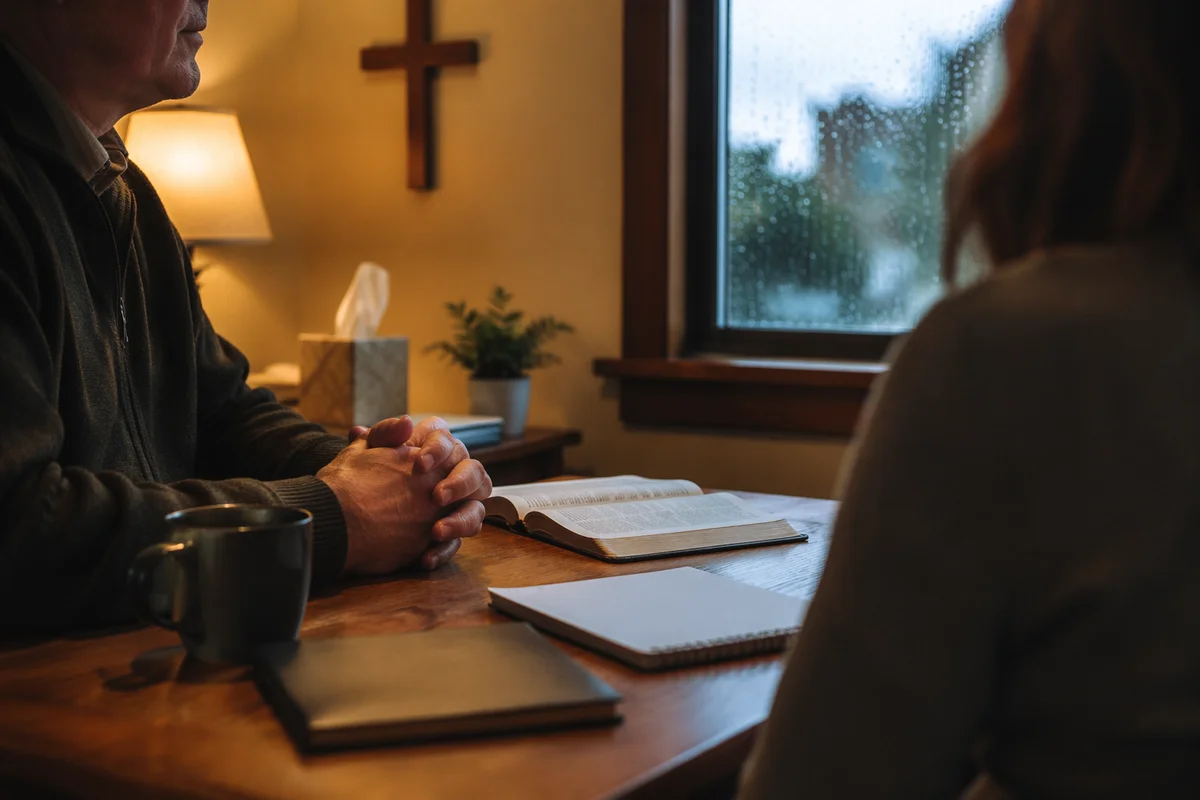 Pastor Counseling in Rainy Church Office