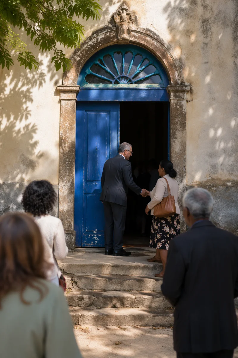 Pastor Greeting Congregation at Chapel Door
