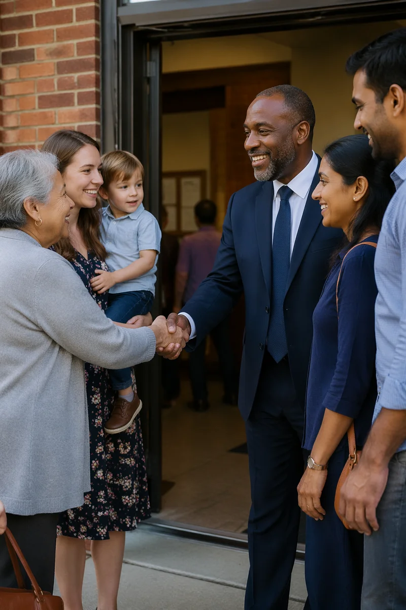 Pastor Greeting Congregants at Church Door