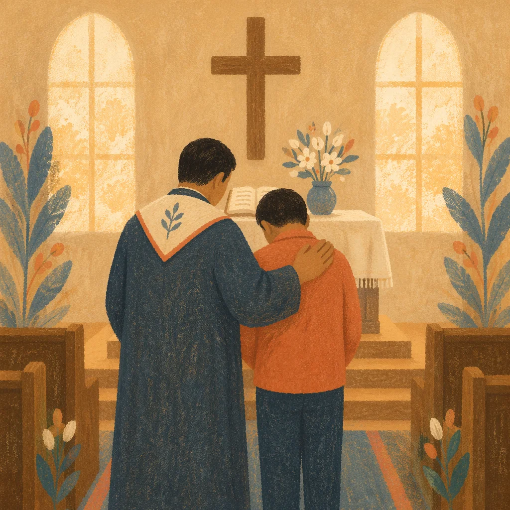 Pastor Praying with Church Member at Altar