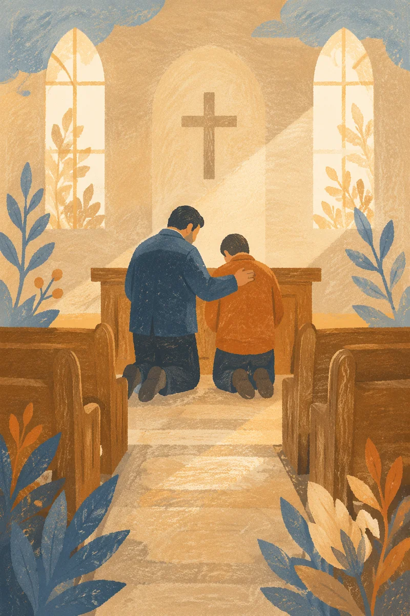 Pastor Praying with Church Member at Altar