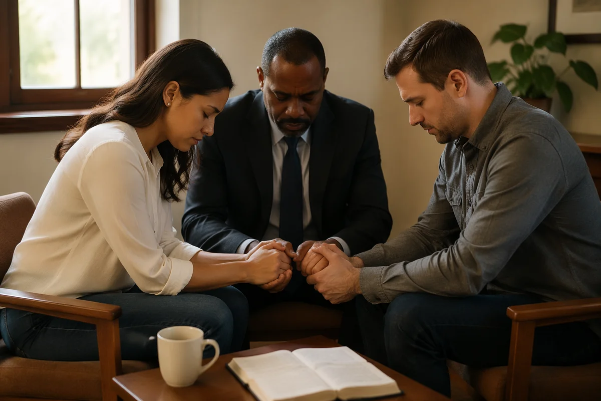 Pastor Praying with Married Couple