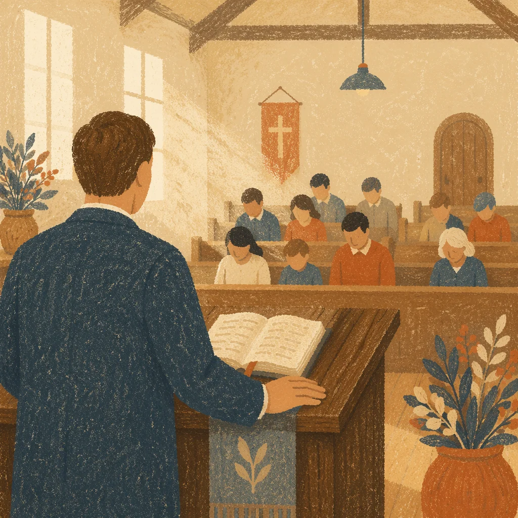 Pastor Preaching in Warm Chapel Light