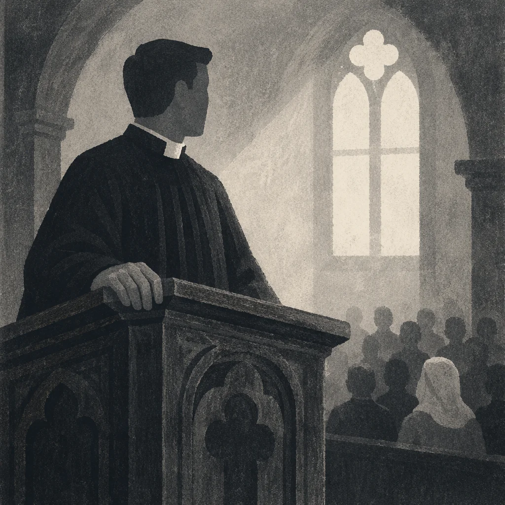 Pastor Preaching at Wooden Church Pulpit
