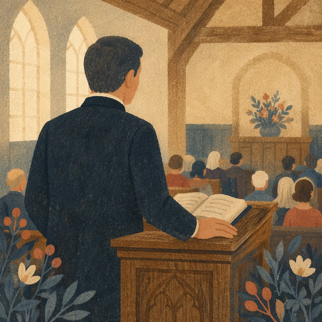 Pastor Preaching at Wooden Chapel Pulpit