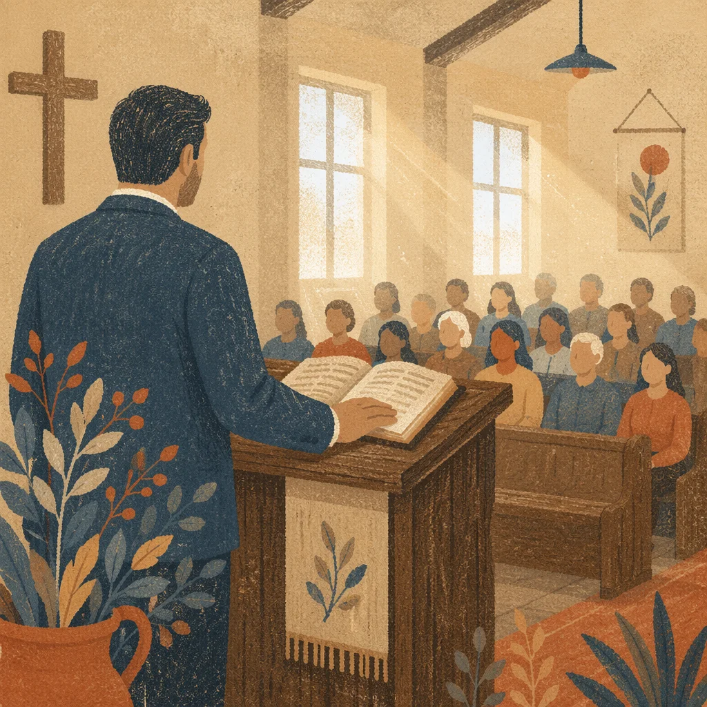 Pastor Preaching at Wooden Chapel Pulpit