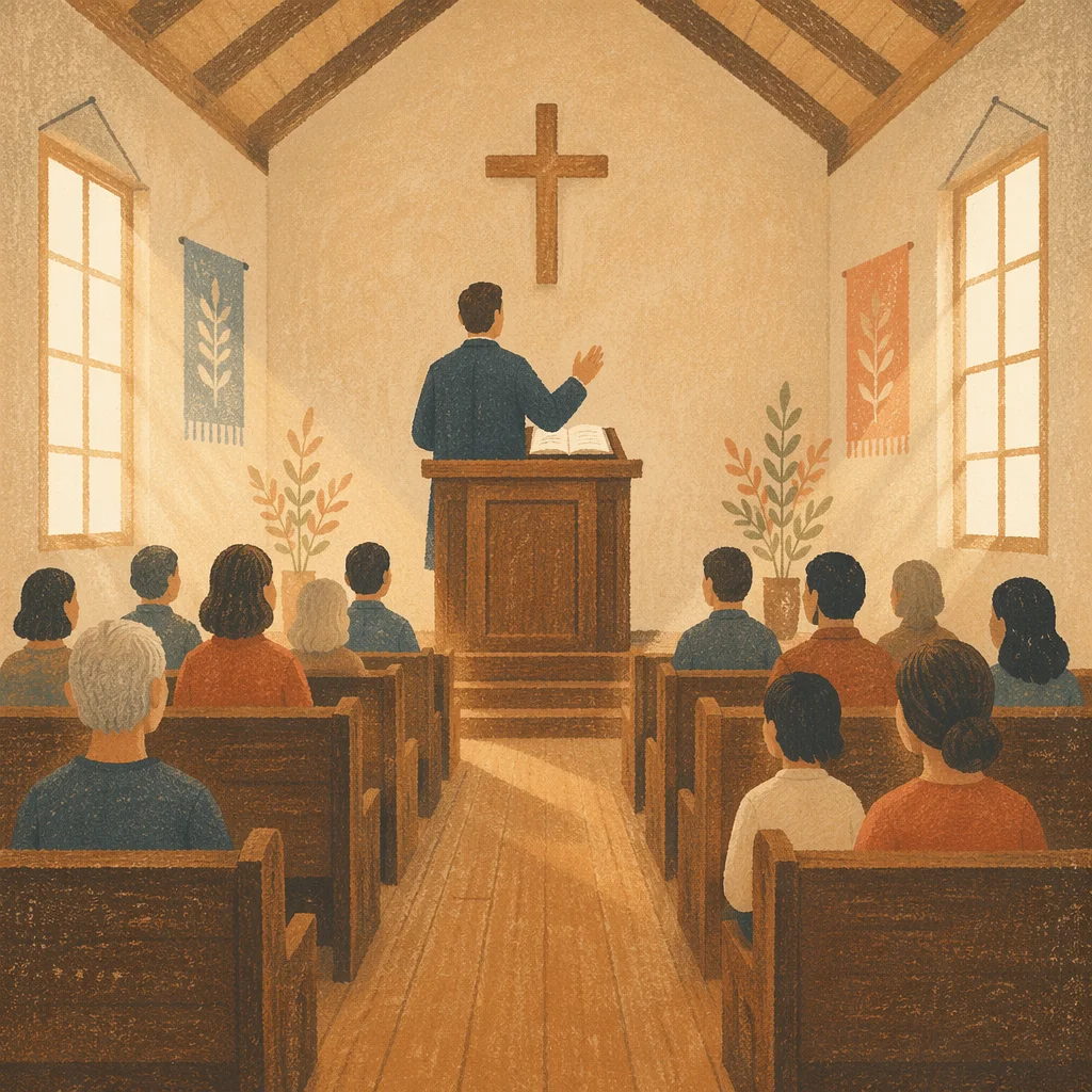 Pastor Preaching in a Small Chapel