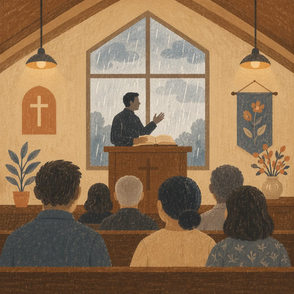 Pastor Preaching in Rainy Chapel