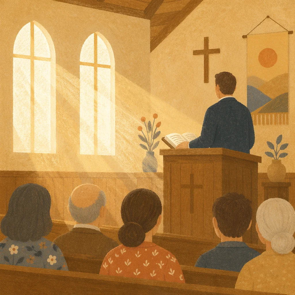 Pastor Preaching in Warm Chapel Light