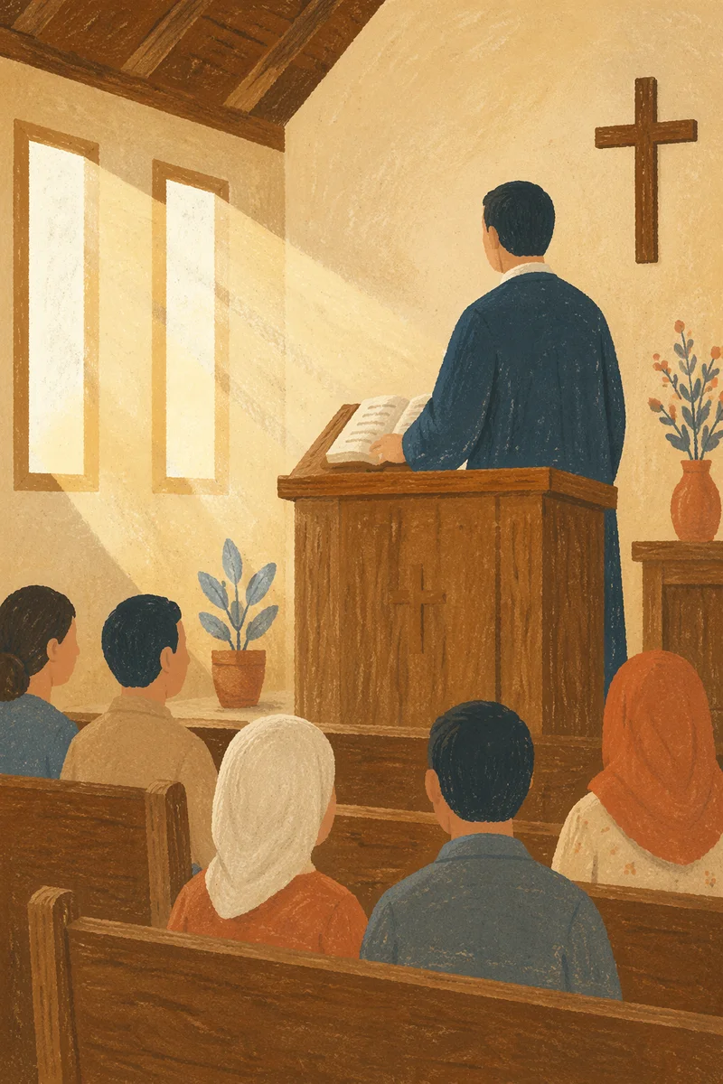 Pastor Preaching in a Warm Chapel