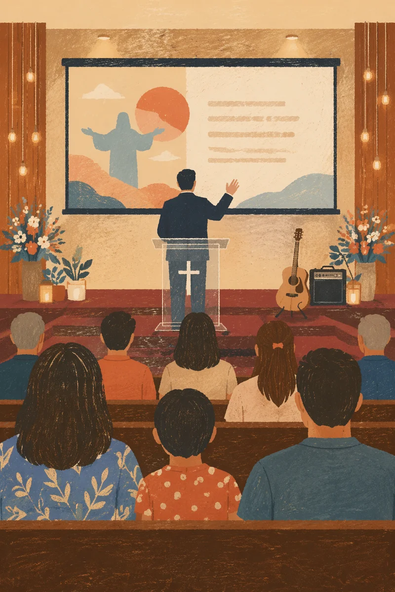 Pastor Preaching Behind Acrylic Pulpit