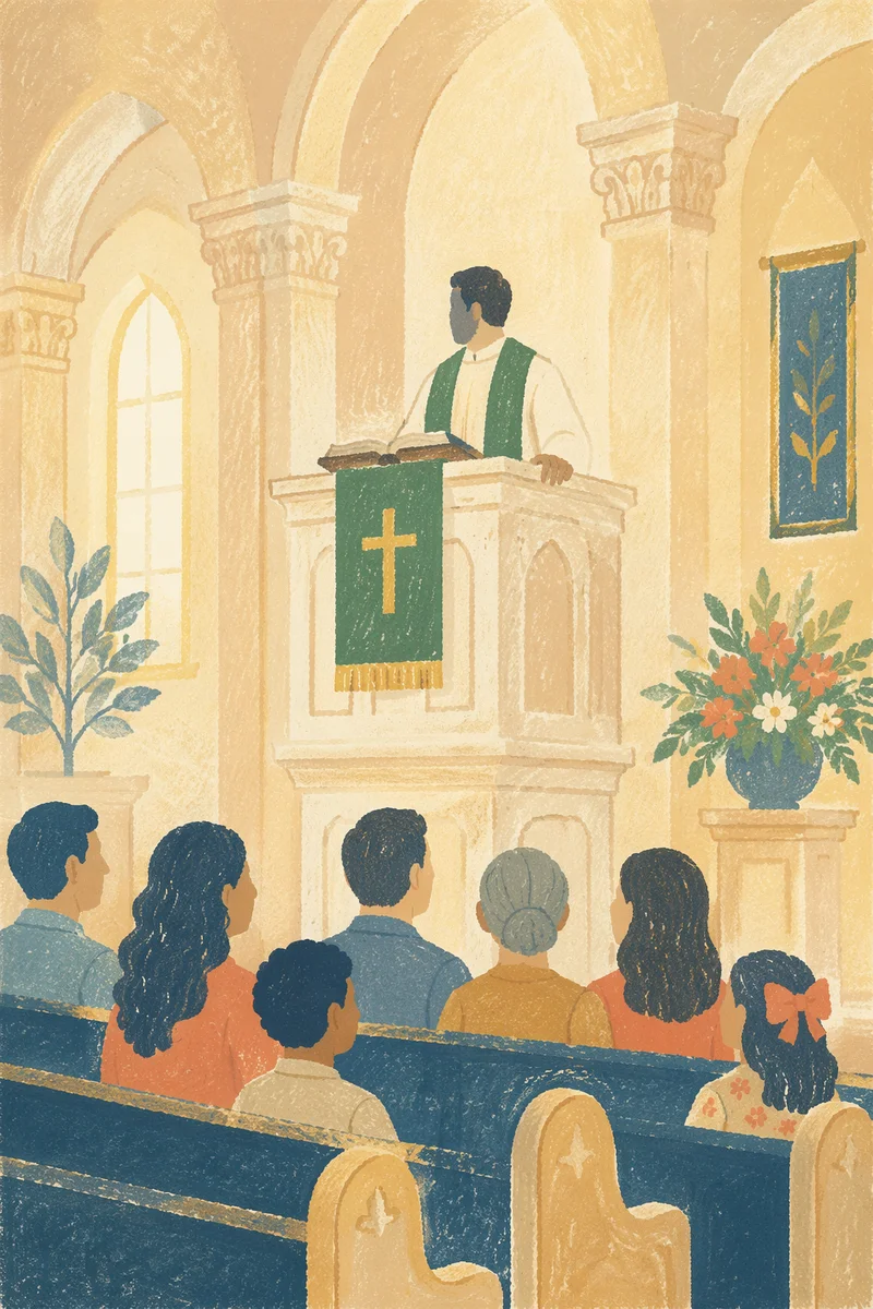 Pastor Preaching at White Church Pulpit