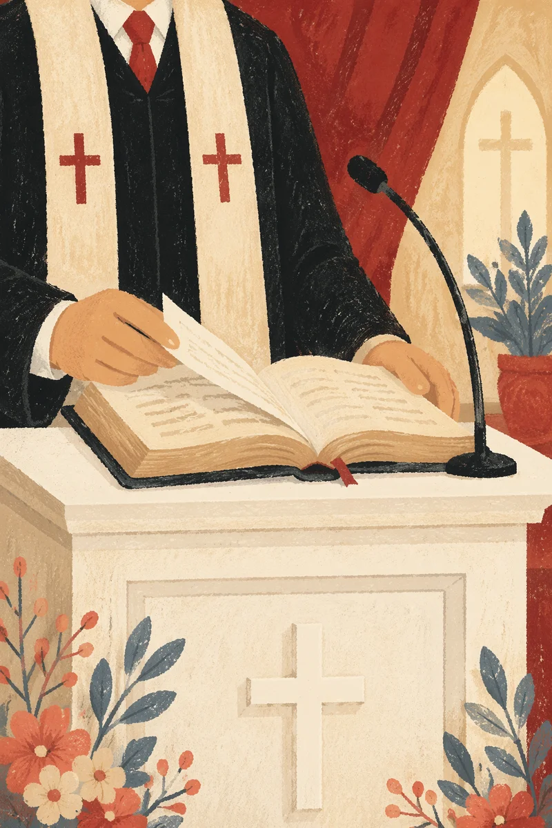 Pastor Preaching at White Pulpit
