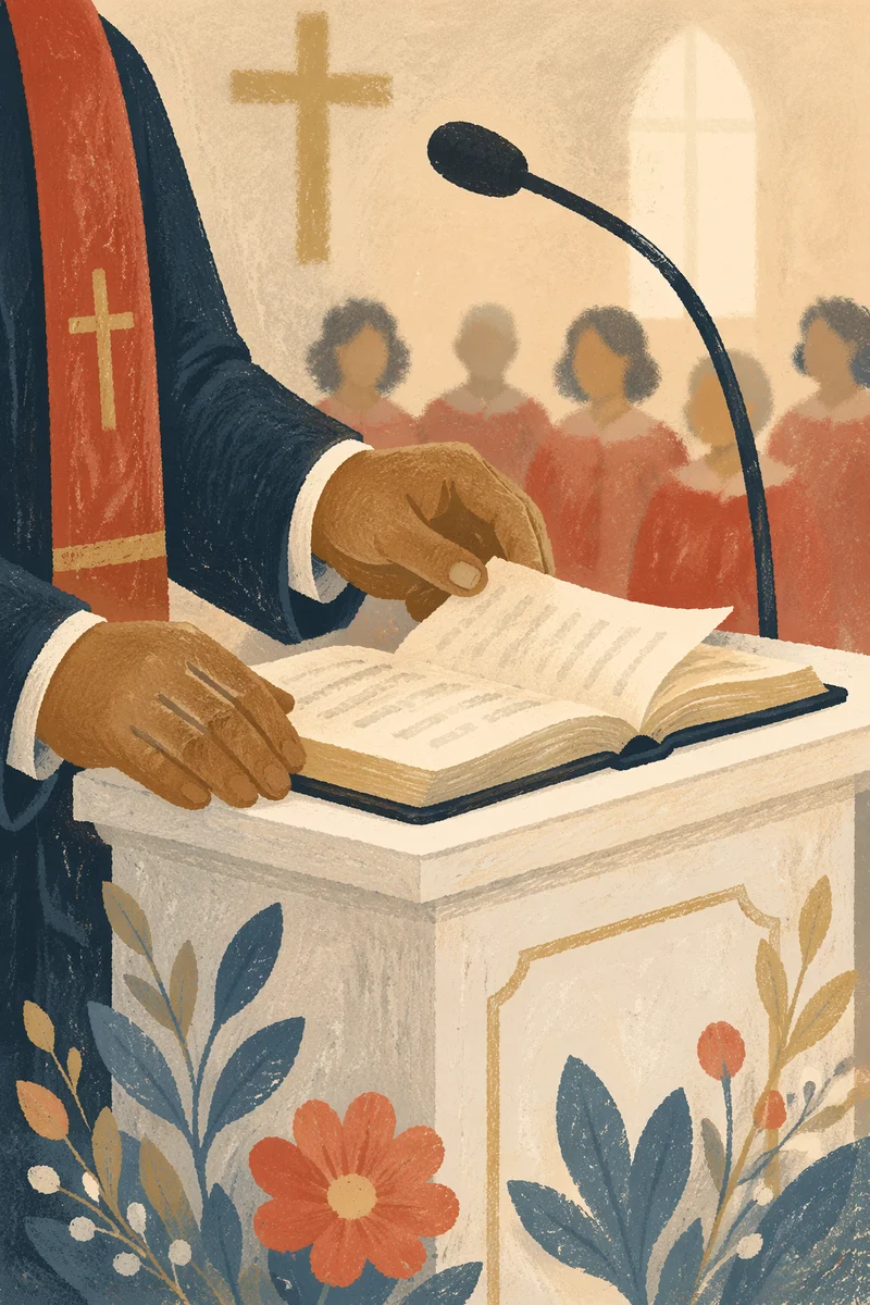 Pastor Preaching at White Church Pulpit