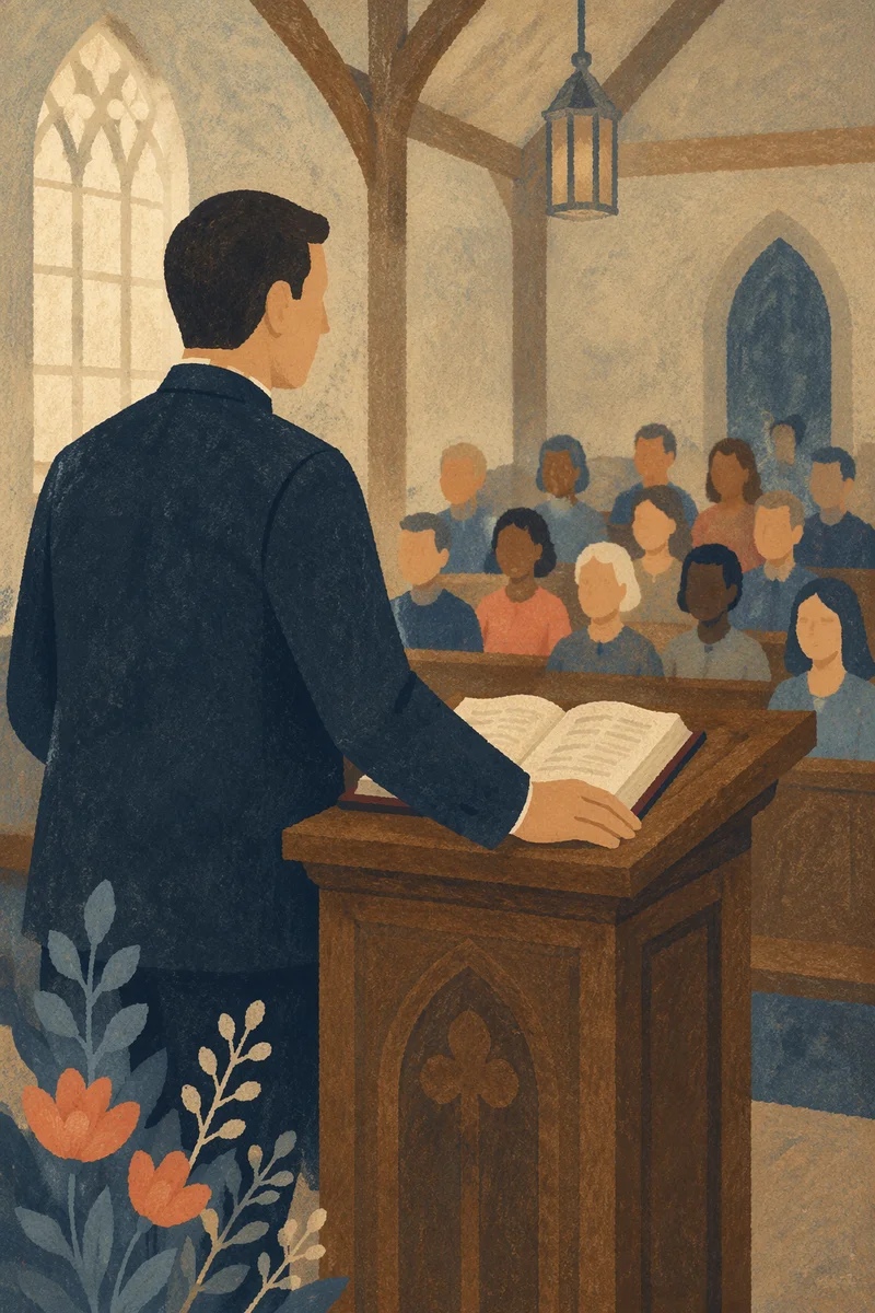 Pastor Preaching at Wooden Chapel Pulpit