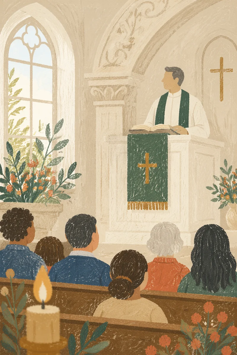 Pastor Preaching at White Church Pulpit