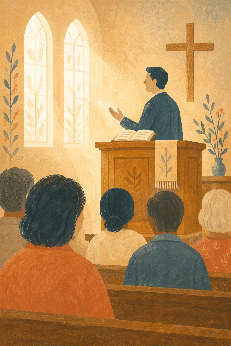 Pastor Preaching in Warm Chapel Light