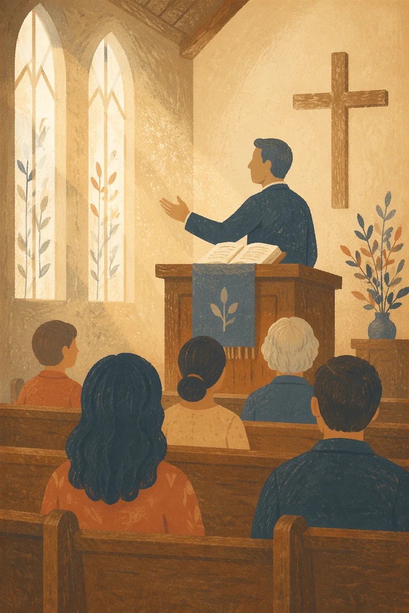 Pastor Preaching in Warm Chapel Light